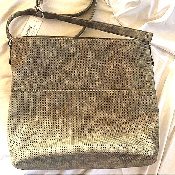 SALE🩶SHE+LO🩶 “NEXT CHAPTER"  CROSSBODY HOBO/Gray Perforated Leather - Picture 5 of 14